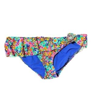 Womens multicolored floral bikini bottoms ruffle waist band